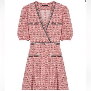 Maje Renetia Pink Tweed Puff-Sleeve Minidress NWT